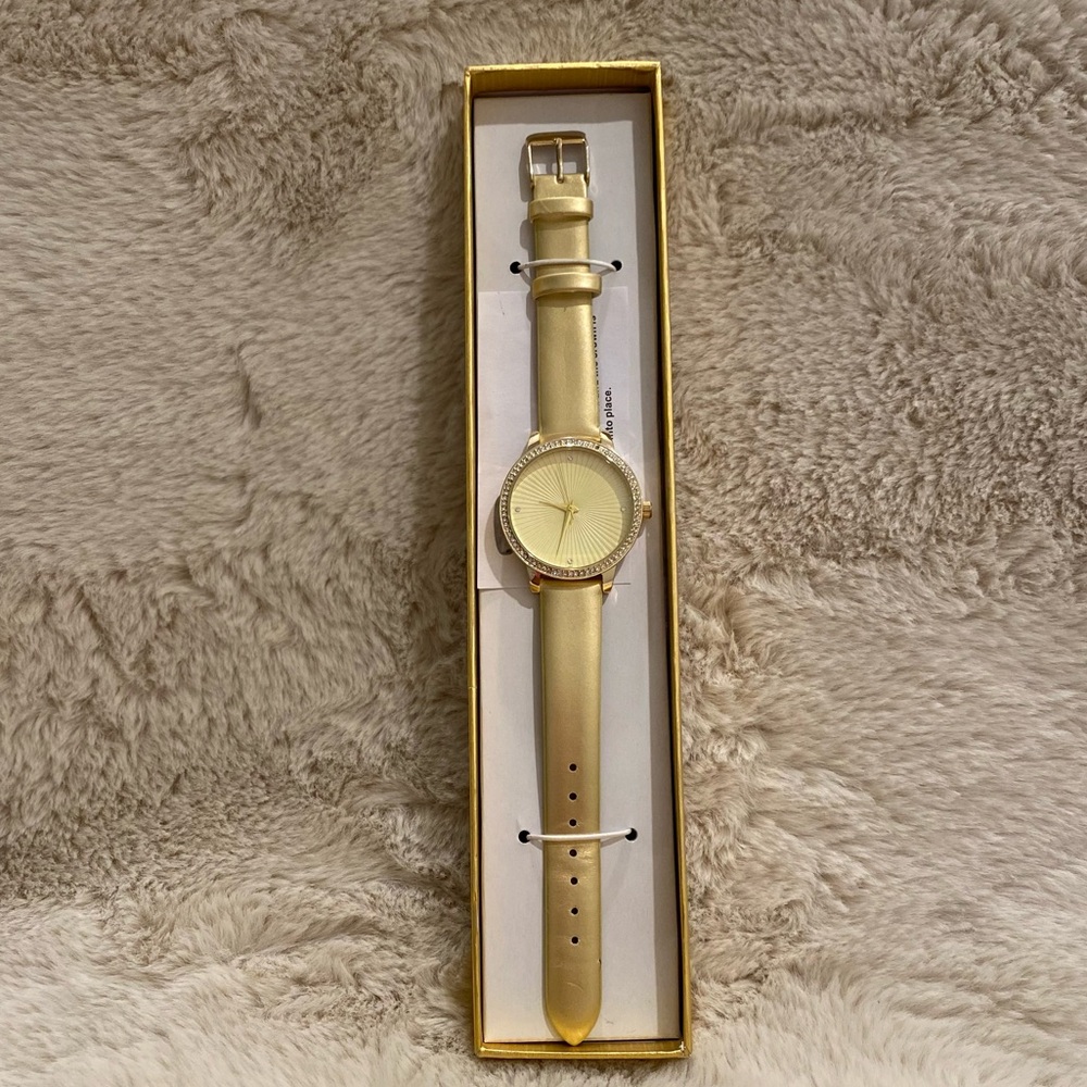 Manhattan by Croton Watch - Gold/Gold- New in Box, Needs Battery, Missing Stone